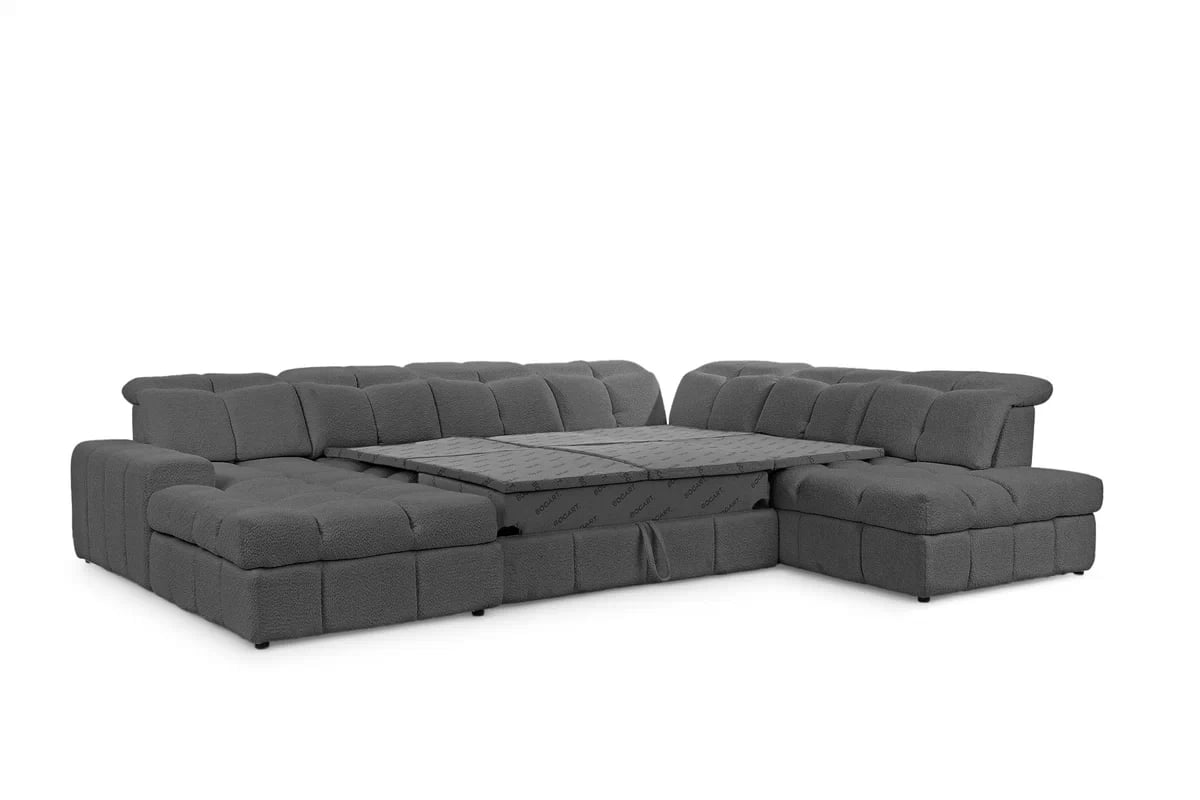 Elektrický rozkládací rohový gauč Magnelio U II pravý - šedá bouclé Catch Me 25 Rohová sedací souprava pravá rozkládací z elektricky wysuwanym sedadlem Magnelio U II - šedá boucle Catch Me 25 