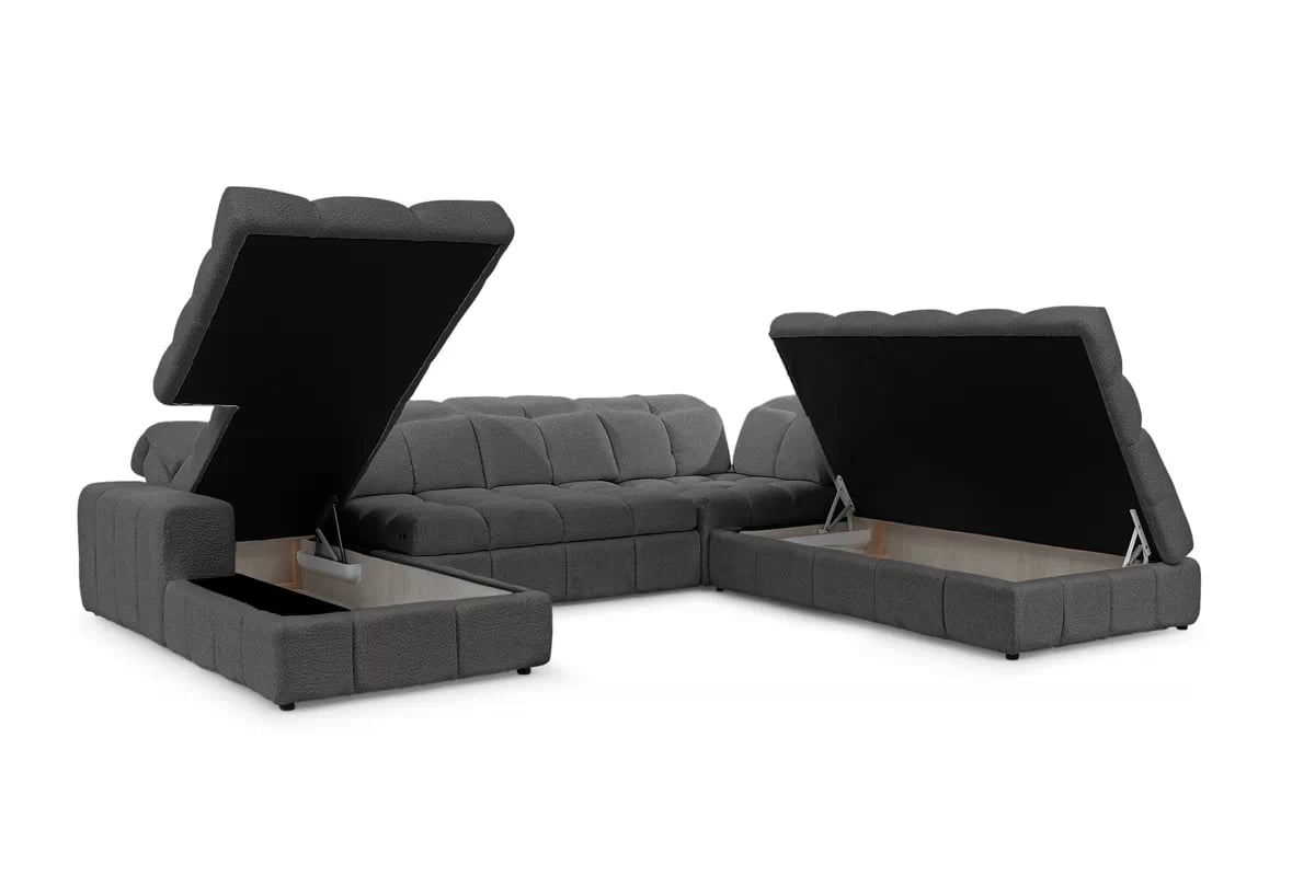 Elektrický rozkládací rohový gauč Magnelio U II pravý - šedá bouclé Catch Me 25 Rohová sedací souprava pravá rozkládací z elektricky wysuwanym sedadlem Magnelio U II - šedá boucle Catch Me 25 