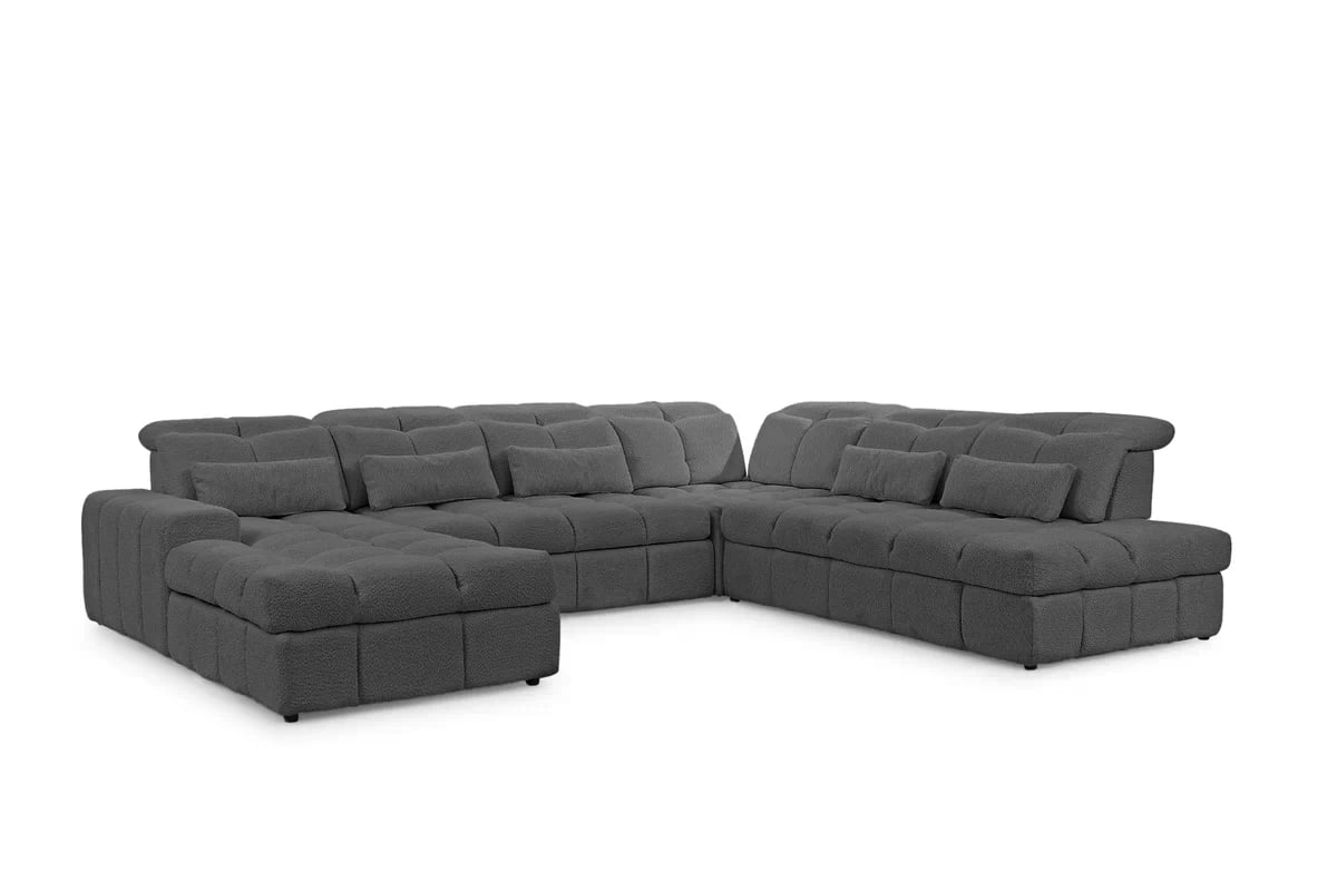 Elektrický rozkládací rohový gauč Magnelio U II pravý - šedá bouclé Catch Me 25 Rohová sedací souprava pravá rozkládací z elektricky wysuwanym sedadlem Magnelio U II - šedá boucle Catch Me 25 