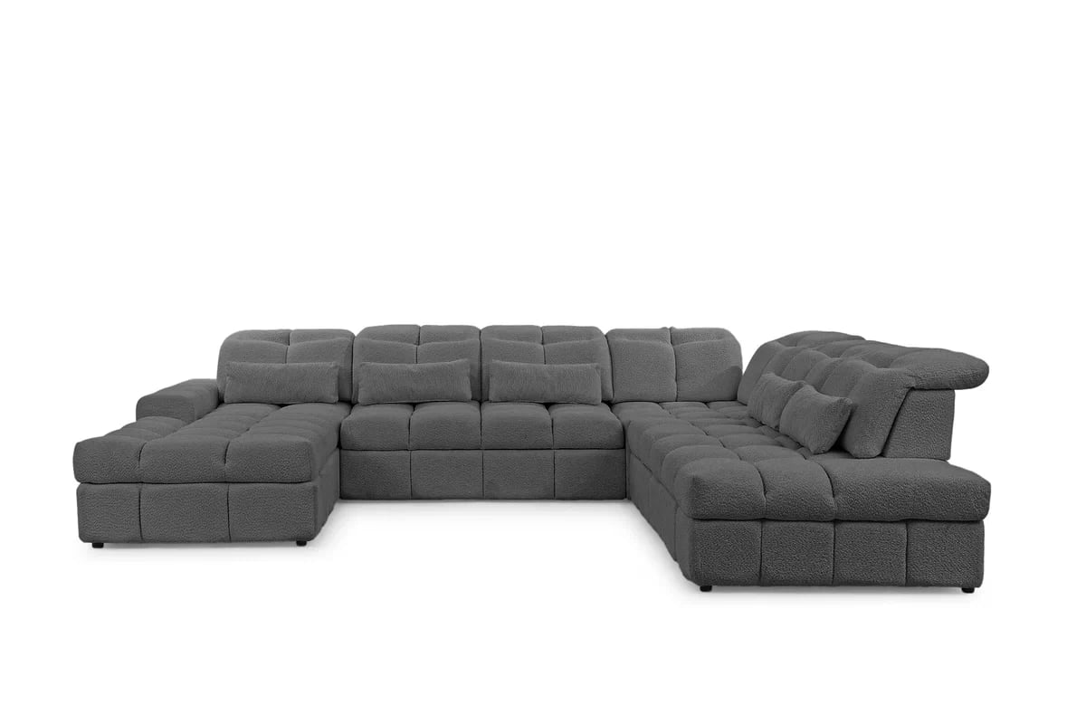 Elektrický rozkládací rohový gauč Magnelio U II pravý - šedá bouclé Catch Me 25 Rohová sedací souprava pravá rozkládací z elektricky wysuwanym sedadlem Magnelio U II - šedá boucle Catch Me 25 