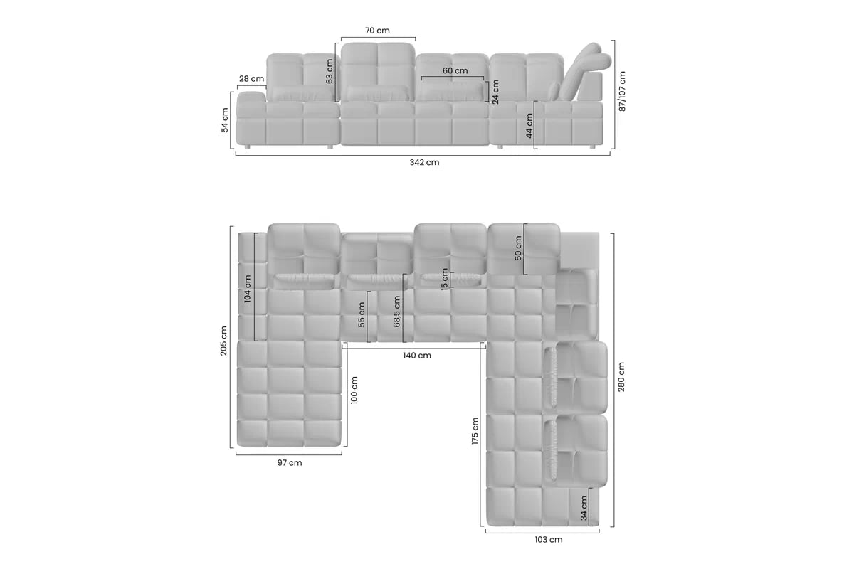 Elektrický rozkládací rohový gauč Magnelio U II pravý - šedá bouclé Catch Me 25 Rohová sedací souprava pravá rozkládací z elektricky wysuwanym sedadlem Magnelio U II - šedá boucle Catch Me 25