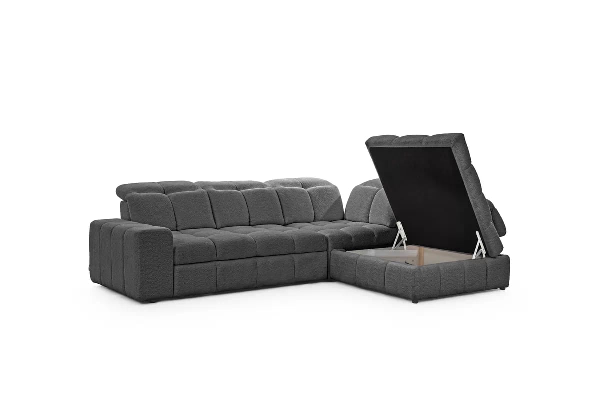Elektrický rozkládací rohový gauč Magnelio L pravý - šedá bouclé Catch Me 25 Rohová sedací souprava pravá strana rozkládací z elektricky wysuwanym sedadlem Magnelio L - šedá boucle Catch me 25
