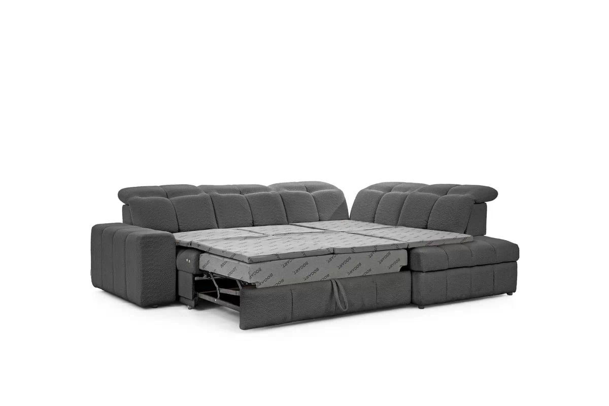 Elektrický rozkládací rohový gauč Magnelio L pravý - šedá bouclé Catch Me 25 Rohová sedací souprava pravá strana rozkládací z elektricky wysuwanym sedadlem Magnelio L - šedá boucle Catch me 25