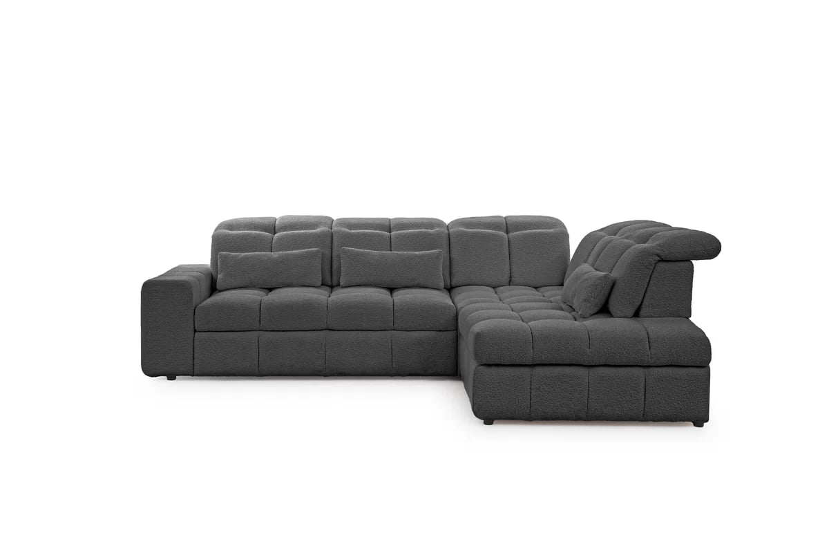 Elektrický rozkládací rohový gauč Magnelio L pravý - šedá bouclé Catch Me 25 Rohová sedací souprava pravá strana rozkládací z elektricky wysuwanym sedadlem Magnelio L - šedá boucle Catch me 25
