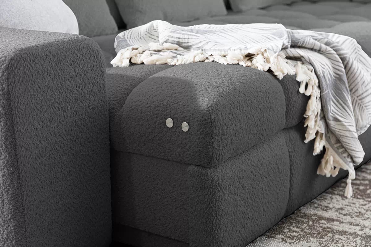 Elektrický rozkládací rohový gauč Magnelio L pravý - šedá bouclé Catch Me 25 Rohová sedací souprava pravá strana rozkládací z elektricky wysuwanym sedadlem Magnelio L - šedá boucle Catch me 25