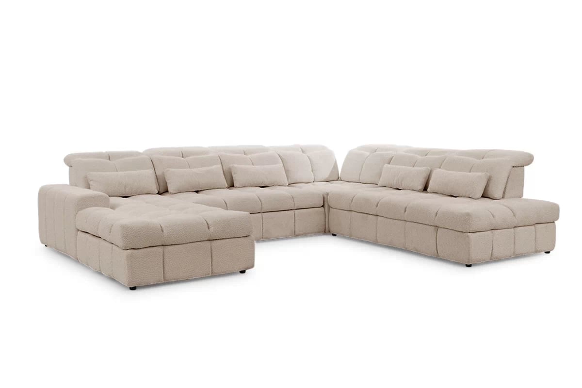 Elektrický rozkládací rohový gauč Magnelio U II pravý - béžová bouclé Catch Me 02 Rohová sedací souprava pravá strana rozkládací z elektricky wysuwanym sedadlem Magnelio U II - Béžová boucle Catch me 2 