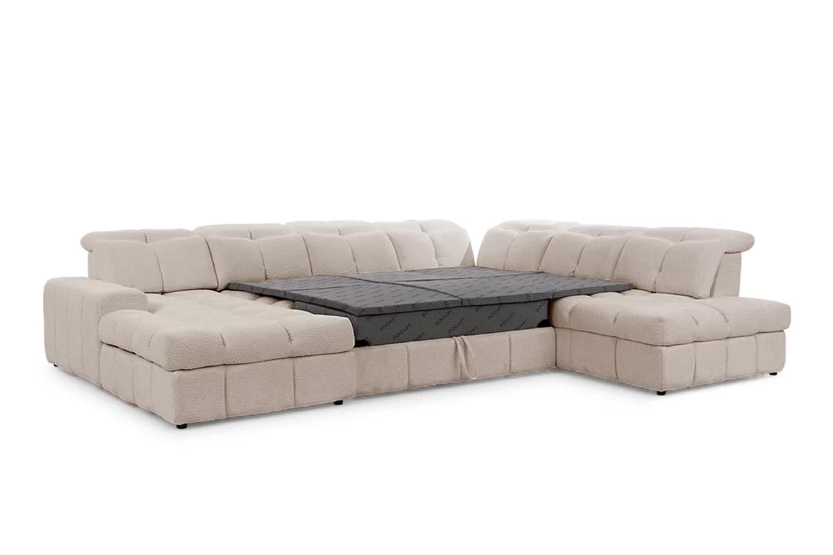 Elektrický rozkládací rohový gauč Magnelio U II pravý - béžová bouclé Catch Me 02 Rohová sedací souprava pravá strana rozkládací z elektricky wysuwanym sedadlem Magnelio U II - Béžová boucle Catch me 2 
