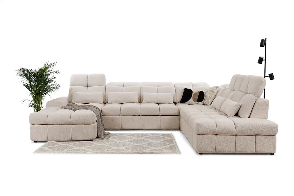 Elektrický rozkládací rohový gauč Magnelio U II pravý - béžová bouclé Catch Me 02 Rohová sedací souprava pravá strana rozkládací z elektricky wysuwanym sedadlem Magnelio U II - Béžová boucle Catch me 2 