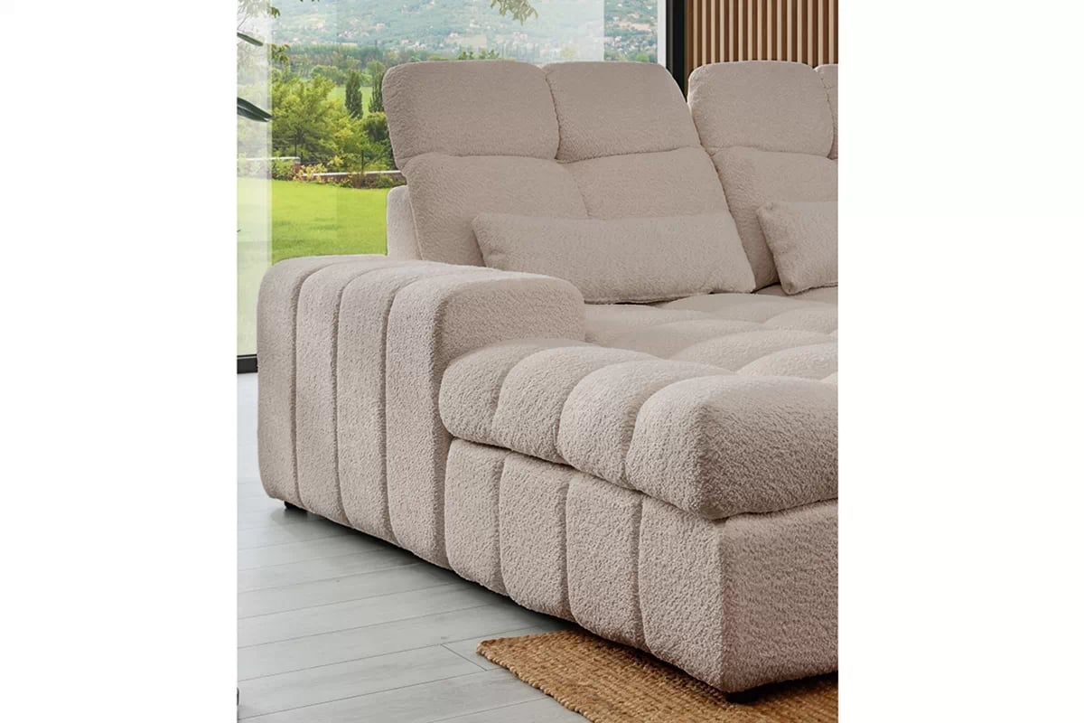 Elektrický rozkládací rohový gauč Magnelio U II pravý - béžová bouclé Catch Me 02 Rohová sedací souprava pravá strana rozkládací z elektricky wysuwanym sedadlem Magnelio U II - Béžová boucle Catch me 2 