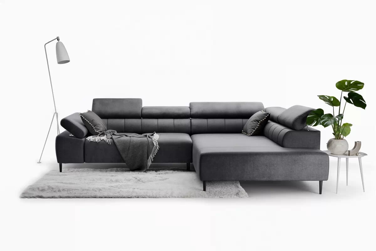 Rohová sedačka Taloria L s el. výsuvným sedadlom pravá - grafitový ľahkočistiaci zamat Zetta 305 / čierne nožičky Rohová sedacia súprava pravá strana Taloria L - Zetta 305, nožičky čierny