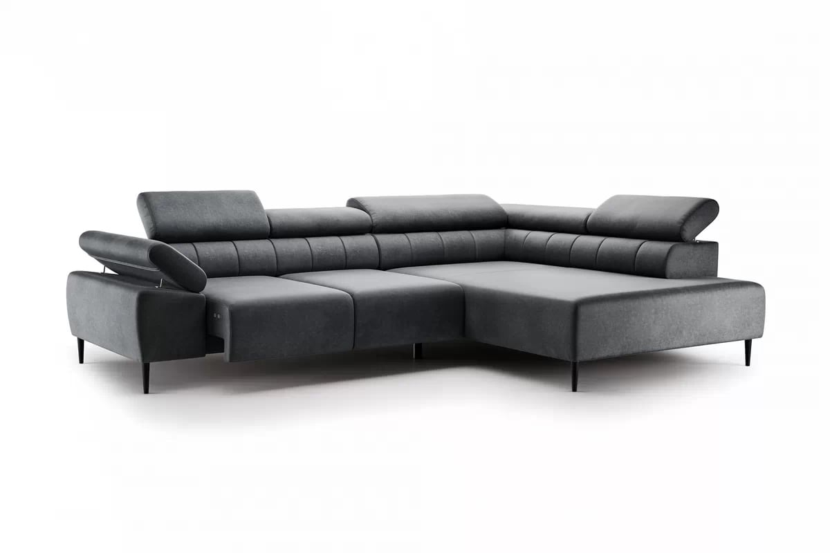 Rohová sedačka Taloria L s el. výsuvným sedadlom pravá - grafitový ľahkočistiaci zamat Zetta 305 / čierne nožičky Rohová sedacia súprava pravá strana Taloria L - Zetta 305, nožičky čierny