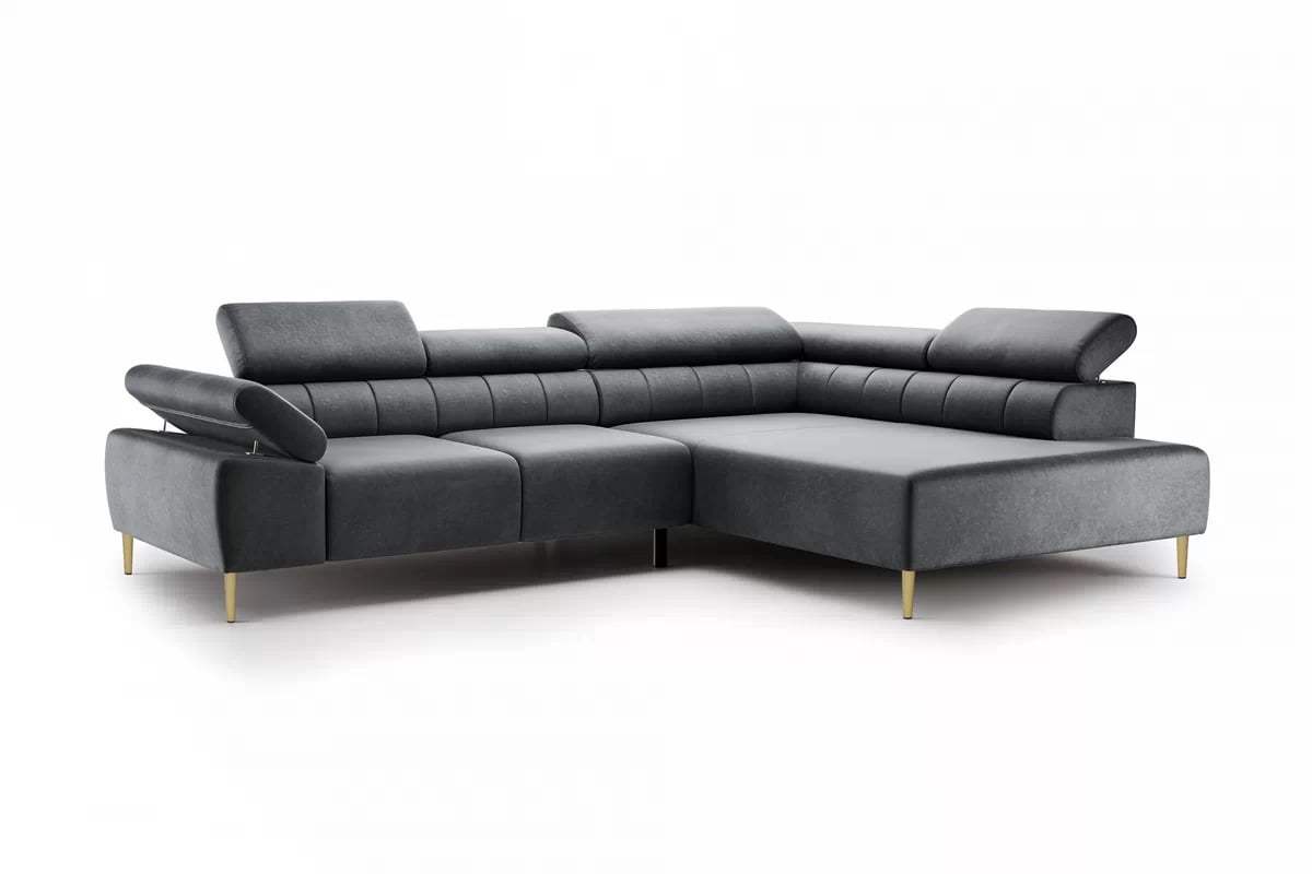 Rohová sedačka Taloria L s el. výsuvným sedadlom pravá - grafitový ľahkočistiaci zamat Zetta 305 / zlaté nožičky Rohová sedacia súprava pravá strana Taloria L - Zetta 305, nožičky zlote