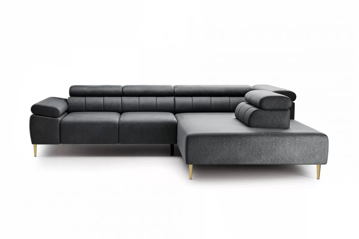 Rohová sedačka Taloria L s el. výsuvným sedadlom pravá - grafitový ľahkočistiaci zamat Zetta 305 / zlaté nožičky Rohová sedacia súprava pravá strana Taloria L - Zetta 305, nožičky zlote