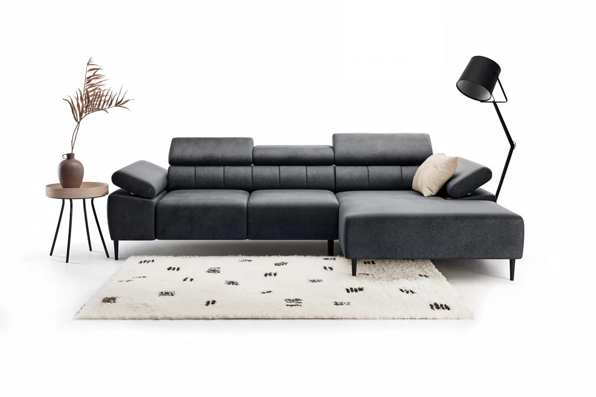 Rohová sedačka Taloria Mini s el. výsuvným sedadlom pravá - šedý ľahkočistiaci zamat Zetta 305 / čierne nožičky Rohová sedacia súprava pravá strana Taloria Mini - Zetta 305, nožičky čierny