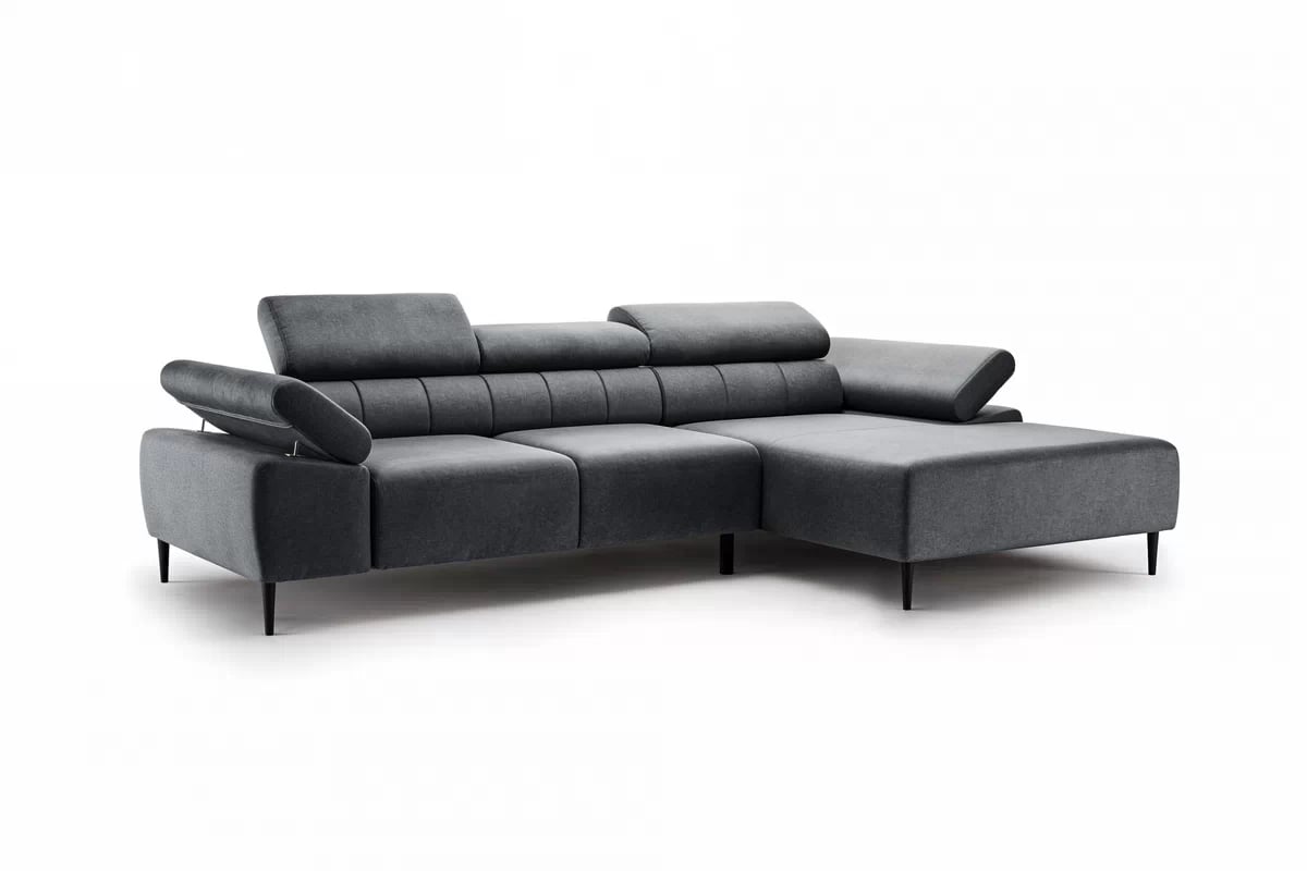 Rohová sedačka Taloria Mini s el. výsuvným sedadlom pravá - šedý ľahkočistiaci zamat Zetta 305 / čierne nožičky Rohová sedacia súprava pravá strana Taloria Mini - Zetta 305, nožičky čierny