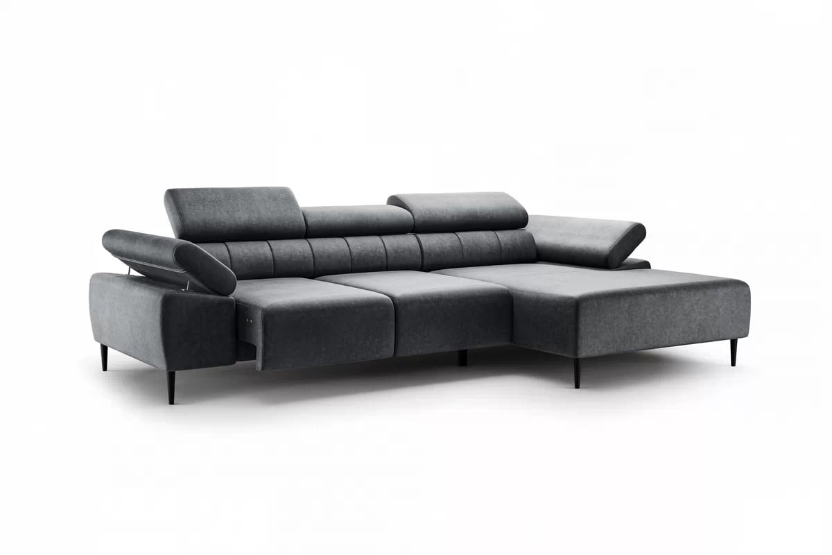 Rohová sedačka Taloria Mini s el. výsuvným sedadlom pravá - šedý ľahkočistiaci zamat Zetta 305 / čierne nožičky Rohová sedacia súprava pravá strana Taloria Mini - Zetta 305, nožičky čierny