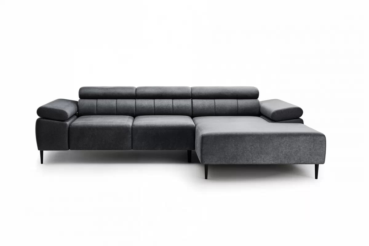 Rohová sedačka Taloria Mini s el. výsuvným sedadlom pravá - šedý ľahkočistiaci zamat Zetta 305 / čierne nožičky Rohová sedacia súprava pravá strana Taloria Mini - Zetta 305, nožičky čierny