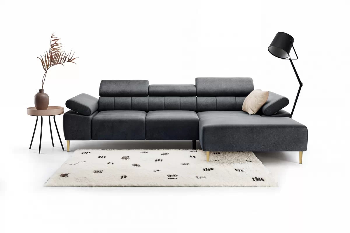 Rohová sedací souprava Taloria Mini pravá - šedá látka Zetta 305 / zlaté nožky Rohová sedací souprava pravá Taloria Mini - Zetta 305, Nohy zlaté