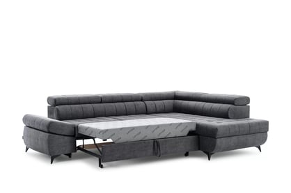 Pravostranná rohová pohovka Valoris L s rozkladem - grafitový hydrofobní samet Zetta 305 Rohová sedací souprava pravá Valoris L rozkládací - grafitová samet hydrofobní  Zetta 305