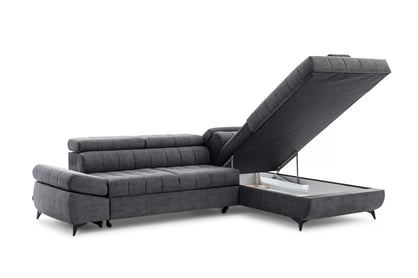 Pravostranná rohová pohovka Valoris L s rozkladem - grafitový hydrofobní samet Zetta 305 Rohová sedací souprava pravá Valoris L rozkládací - grafitová samet hydrofobní  Zetta 305