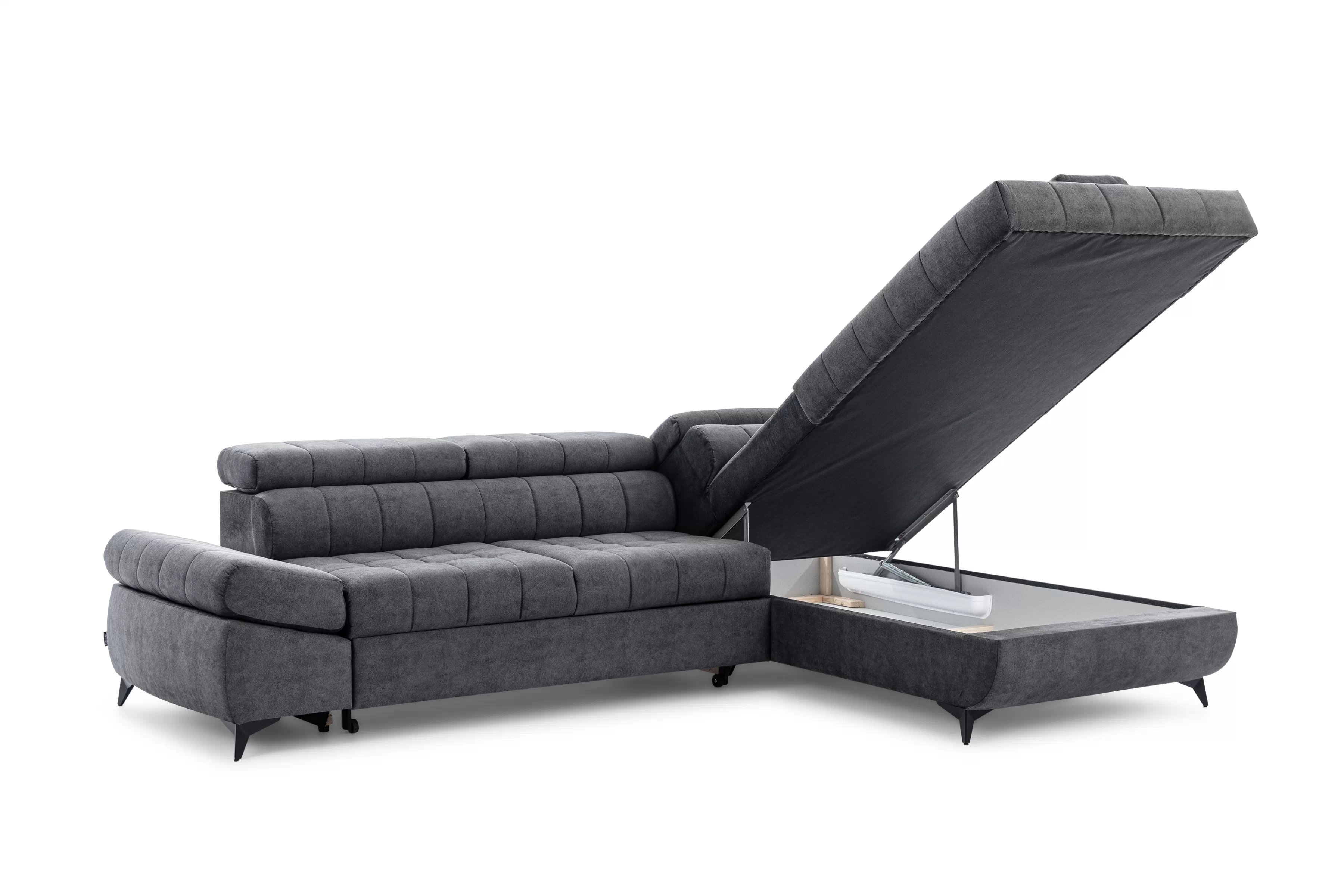 Pravostranná rohová sedačka Valoris L s rozkladom - grafitový hydrofóbny zamat Zetta 305 Rohová sedacia súprava pravá strana Valoris L s funkciou spánku - Grafitový velúr hydrofobowy Zetta 305