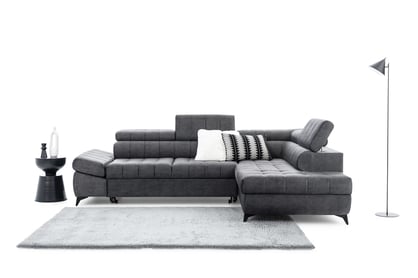 Pravostranná rohová pohovka Valoris L s rozkladem - grafitový hydrofobní samet Zetta 305 Rohová sedací souprava pravá Valoris L rozkládací - grafitová samet hydrofobní  Zetta 305