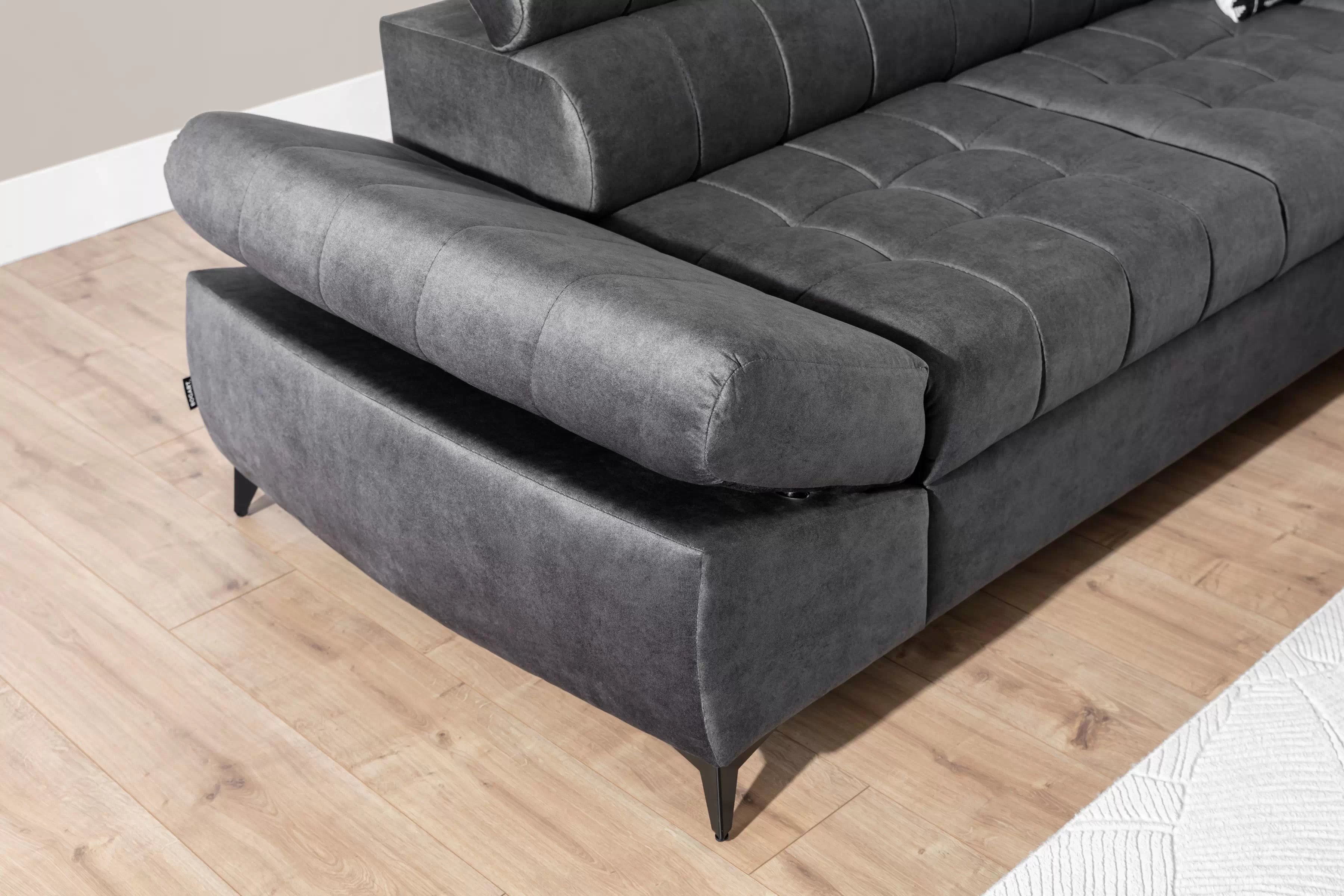 Pravostranná rohová sedačka Valoris L s rozkladom - grafitový hydrofóbny zamat Zetta 305 Rohová sedacia súprava pravá strana Valoris L s funkciou spánku - Grafitový velúr hydrofobowy Zetta 305