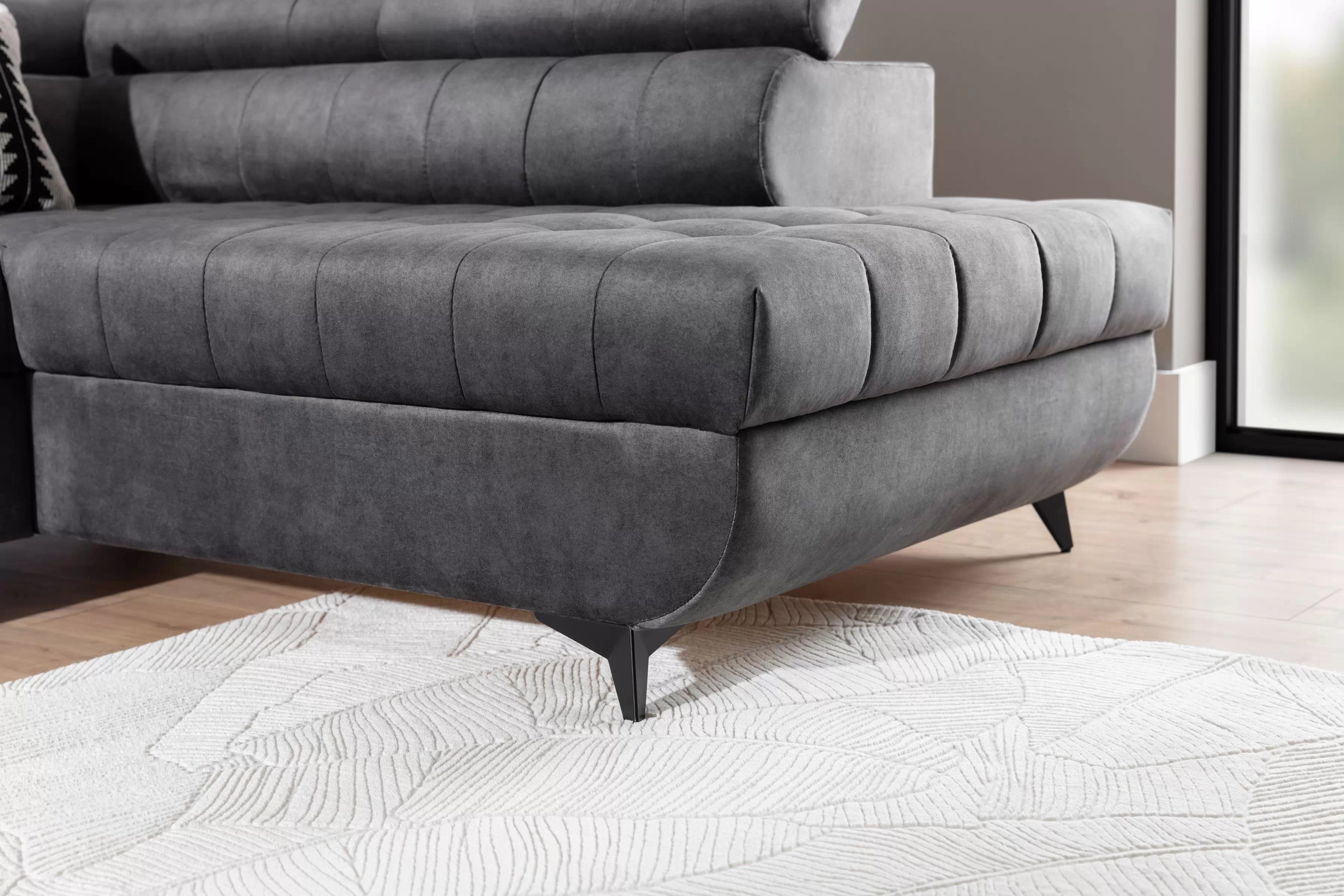 Pravostranná rohová sedačka Valoris L s rozkladom - grafitový hydrofóbny zamat Zetta 305 Rohová sedacia súprava pravá strana Valoris L s funkciou spánku - Grafitový velúr hydrofobowy Zetta 305