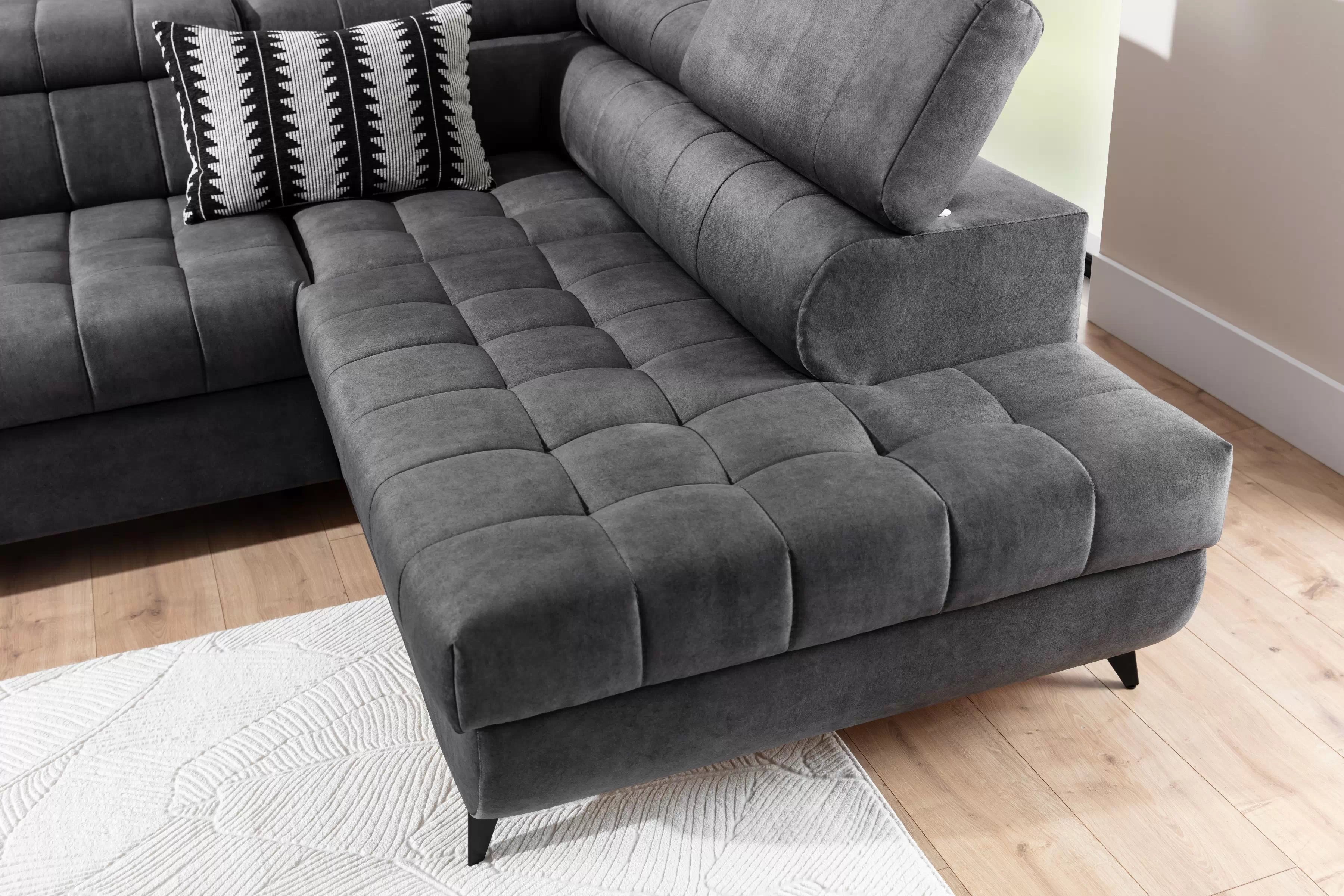 Pravostranná rohová sedačka Valoris L s rozkladom - grafitový hydrofóbny zamat Zetta 305 Rohová sedacia súprava pravá strana Valoris L s funkciou spánku - Grafitový velúr hydrofobowy Zetta 305