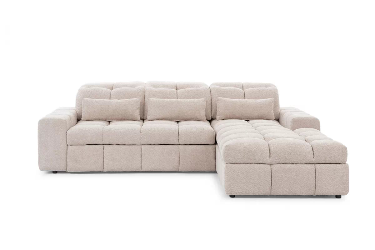 Elektrický rozkládací rohový gauč Magnelio Mini pravý - béžová bouclé Catch Me 02 Rohová sedací souprava pravá strana z elektricky wysuwanym sedadlem i funkcja spaní Magnelio Mini - Béžová boucla Catch Me 02