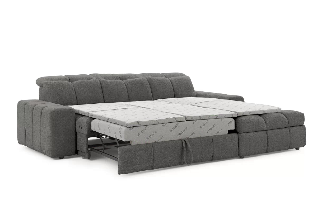 Elektrický rozkládací rohový gauč Magnelio Mini pravý - šedá bouclé Catch Me 25 Rohová sedací souprava pravá strana z elektricky wysuwanym sedadlem i funkcja spaní Magnelio Mini - šedá boucla Catch Me 25