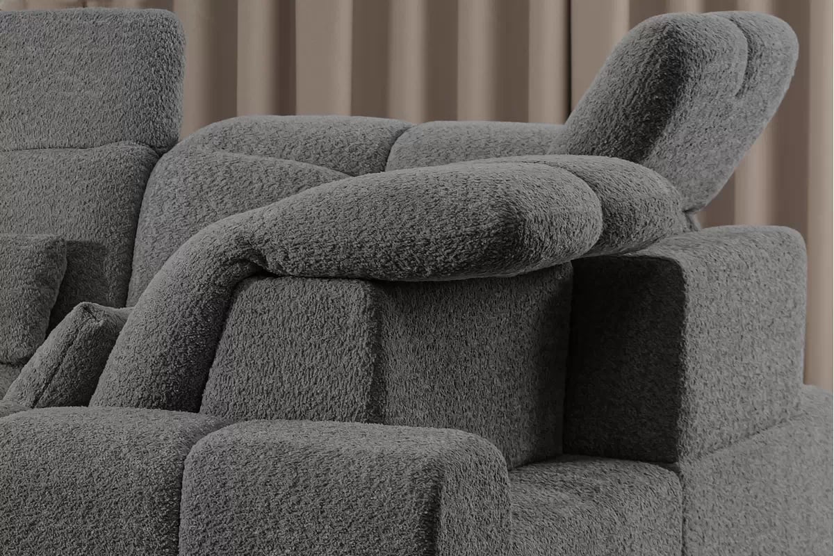 Rohová sedacia súprava Magnelio U pravá elektrická s rozkladacou funkciou - sivá bouclé Catch Me 25 Rohová sedacia súprava pravá strana s elektricky výsuvným sedákem i i funkcja spania Magnelio U - šedá boucle Catch Me 25 