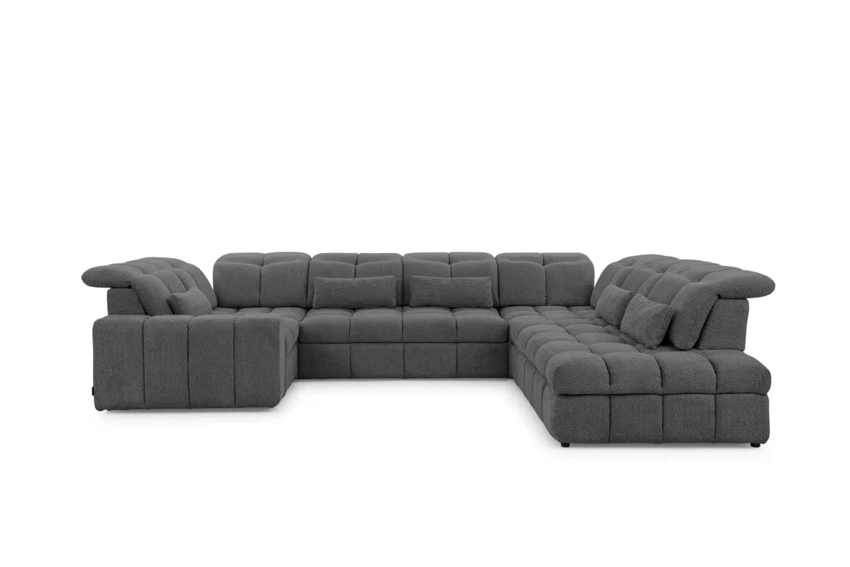 Rohová sedacia súprava Magnelio U pravá elektrická s rozkladacou funkciou - sivá bouclé Catch Me 25 Rohová sedacia súprava pravá strana s elektricky výsuvným sedákem i i funkcja spania Magnelio U - šedá boucle Catch Me 25 
