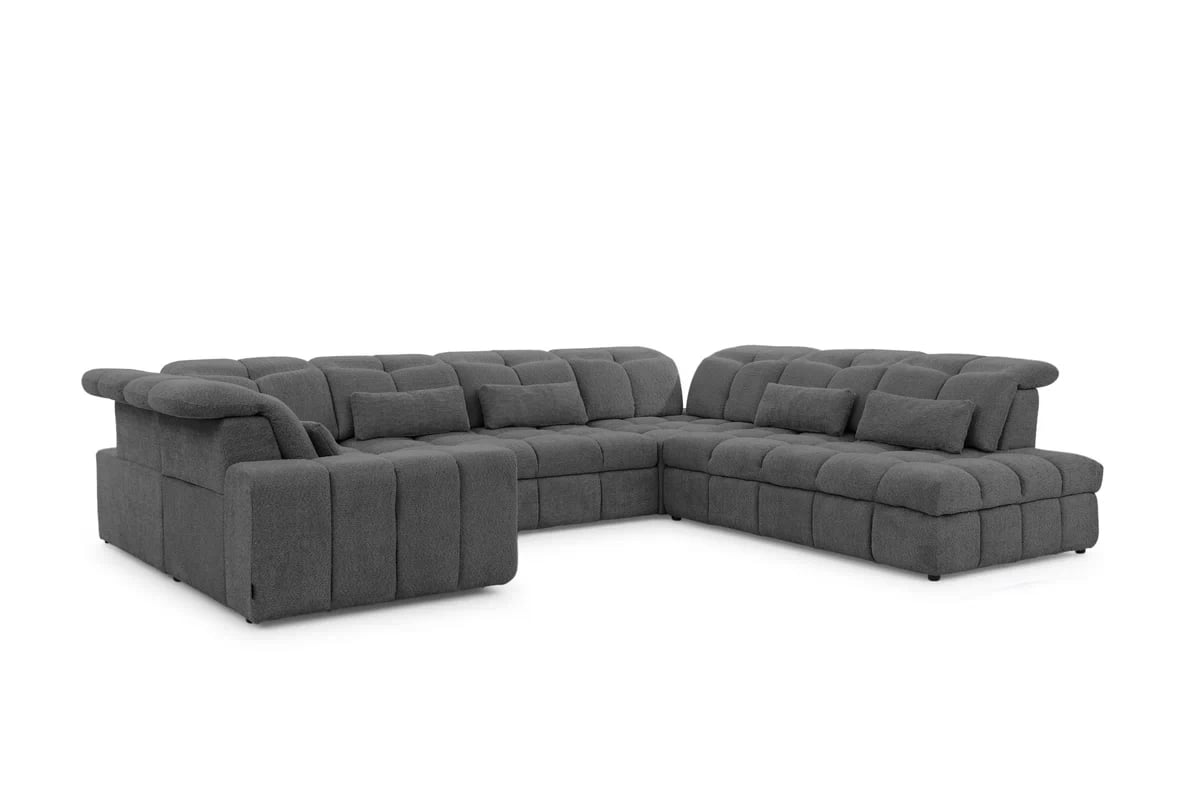 Rohová sedacia súprava Magnelio U pravá elektrická s rozkladacou funkciou - sivá bouclé Catch Me 25 Rohová sedacia súprava pravá strana s elektricky výsuvným sedákem i i funkcja spania Magnelio U - šedá boucle Catch Me 25 