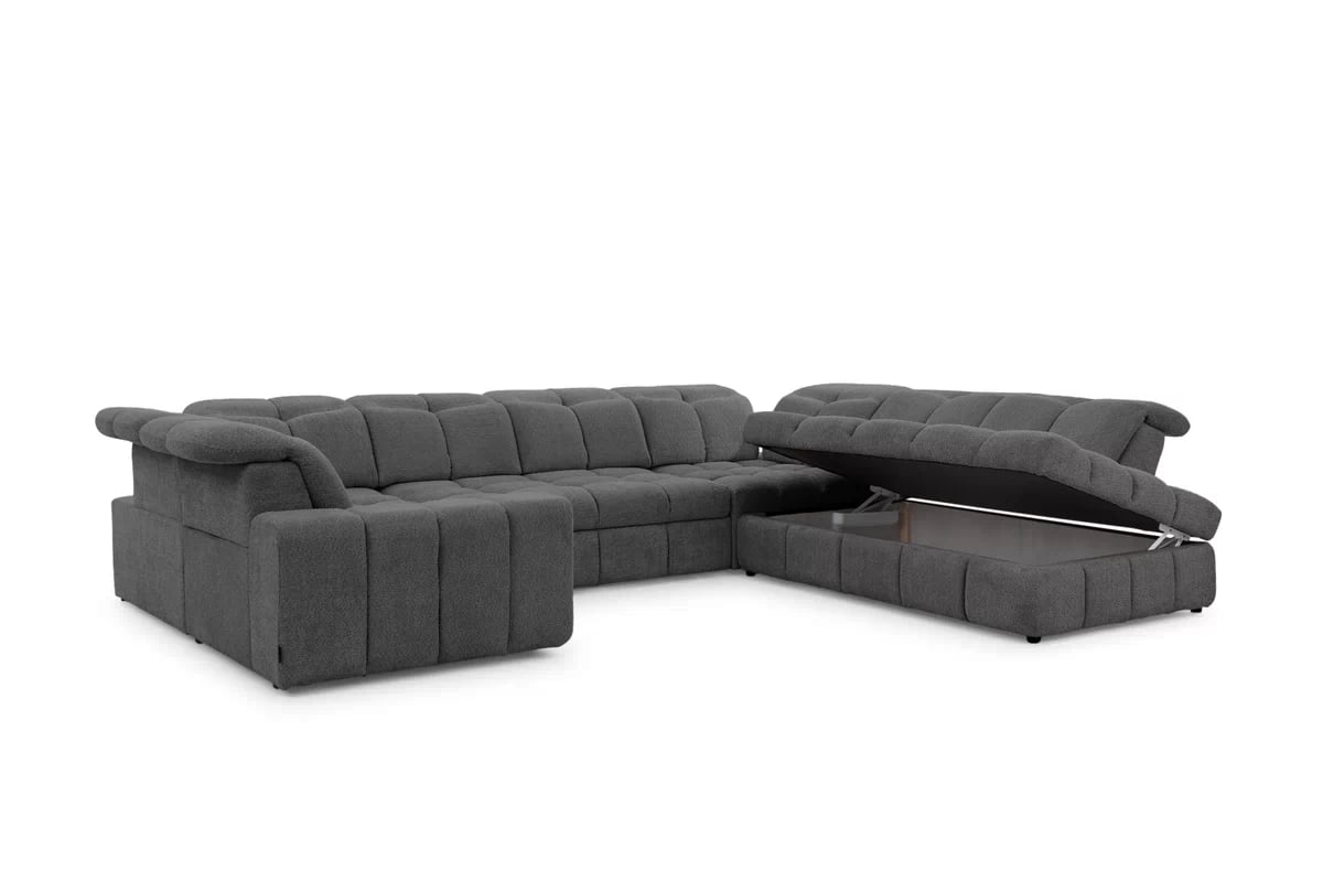 Rohová sedacia súprava Magnelio U pravá elektrická s rozkladacou funkciou - sivá bouclé Catch Me 25 Rohová sedacia súprava pravá strana s elektricky výsuvným sedákem i i funkcja spania Magnelio U - šedá boucle Catch Me 25 