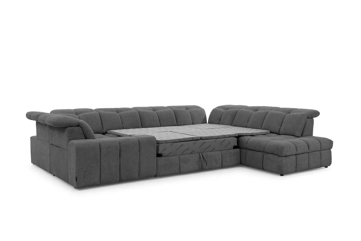 Rohová sedacia súprava Magnelio U pravá elektrická s rozkladacou funkciou - sivá bouclé Catch Me 25 Rohová sedacia súprava pravá strana s elektricky výsuvným sedákem i i funkcja spania Magnelio U - šedá boucle Catch Me 25 