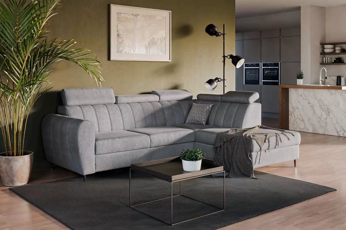Rozkladacia rohová sedacia súprava Celias L pravá - šedý zamat Kronos 22 Rohová sedacia súprava pravá strana s funkciou spania Celias L - šedý zamat Kronos 22 