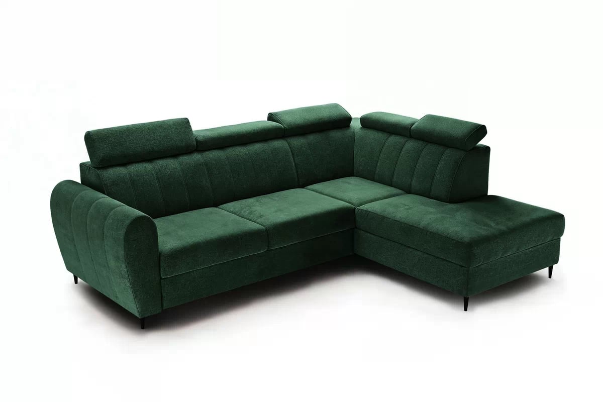 Rozkládací rohová sedací souprava Celias L pravá - zelený samet Kronos 19 Rohová sedací souprava pravá strana s funkcí spaní Celias L - Zelený samet Kronos 19