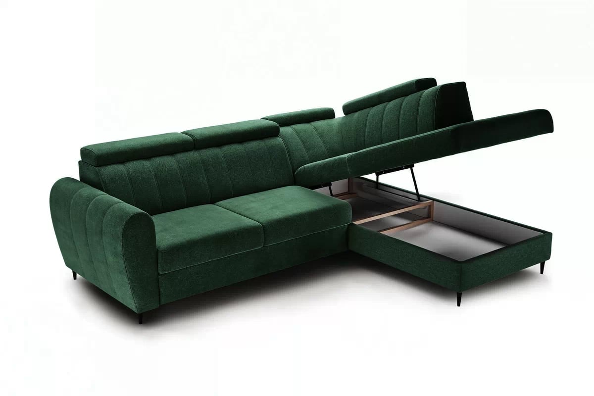 Rozkládací rohová sedací souprava Celias L pravá - zelený samet Kronos 19 Rohová sedací souprava pravá strana s funkcí spaní Celias L - Zelený samet Kronos 19