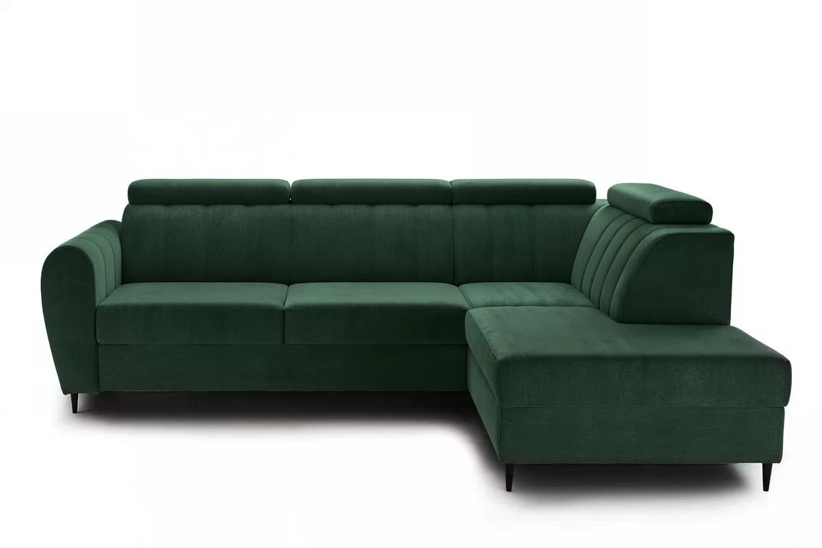 Rozkládací rohová sedací souprava Celias L pravá - zelený samet Kronos 19 Rohová sedací souprava pravá strana s funkcí spaní Celias L - Zelený samet Kronos 19