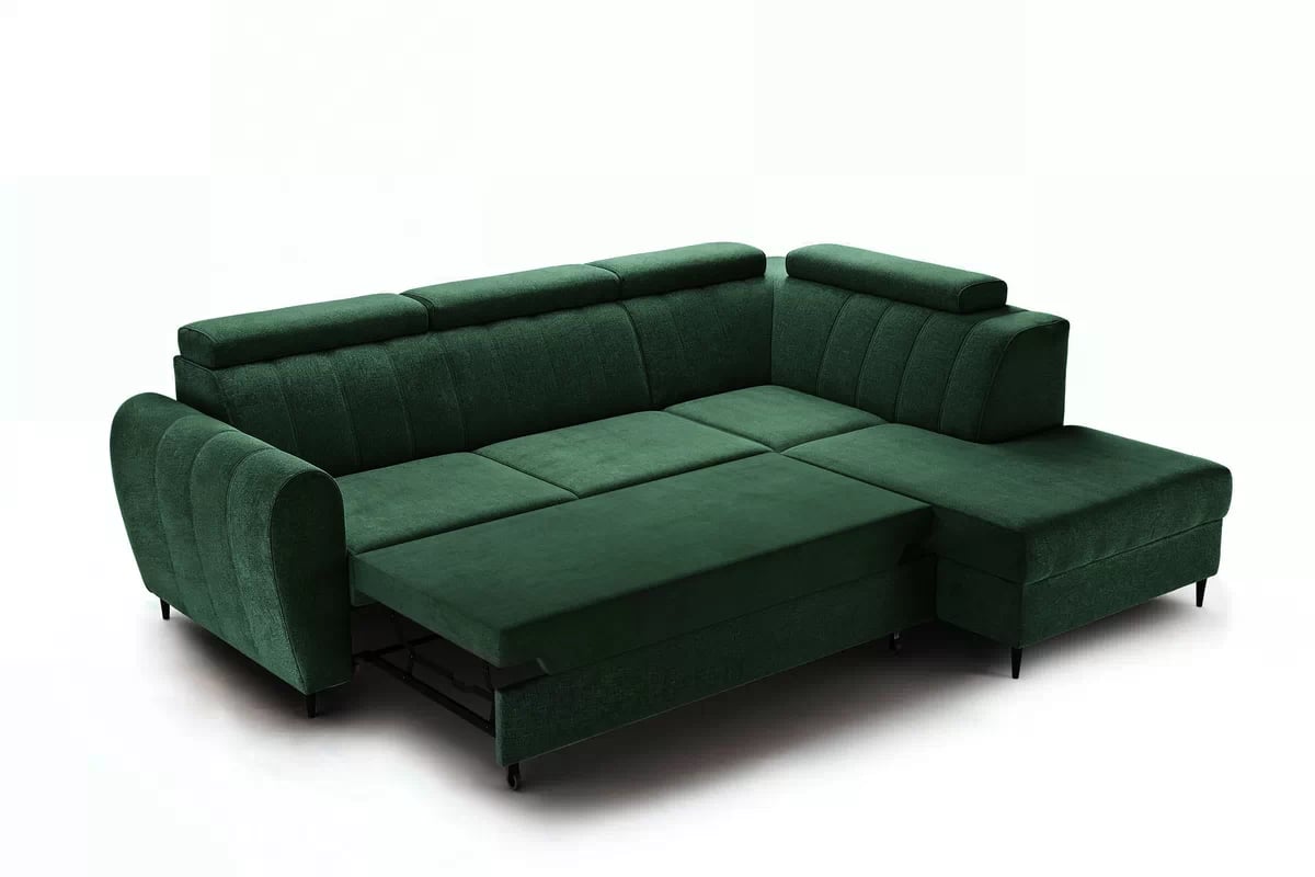 Rozkládací rohová sedací souprava Celias L pravá - zelený samet Kronos 19 Rohová sedací souprava pravá strana s funkcí spaní Celias L - Zelený samet Kronos 19