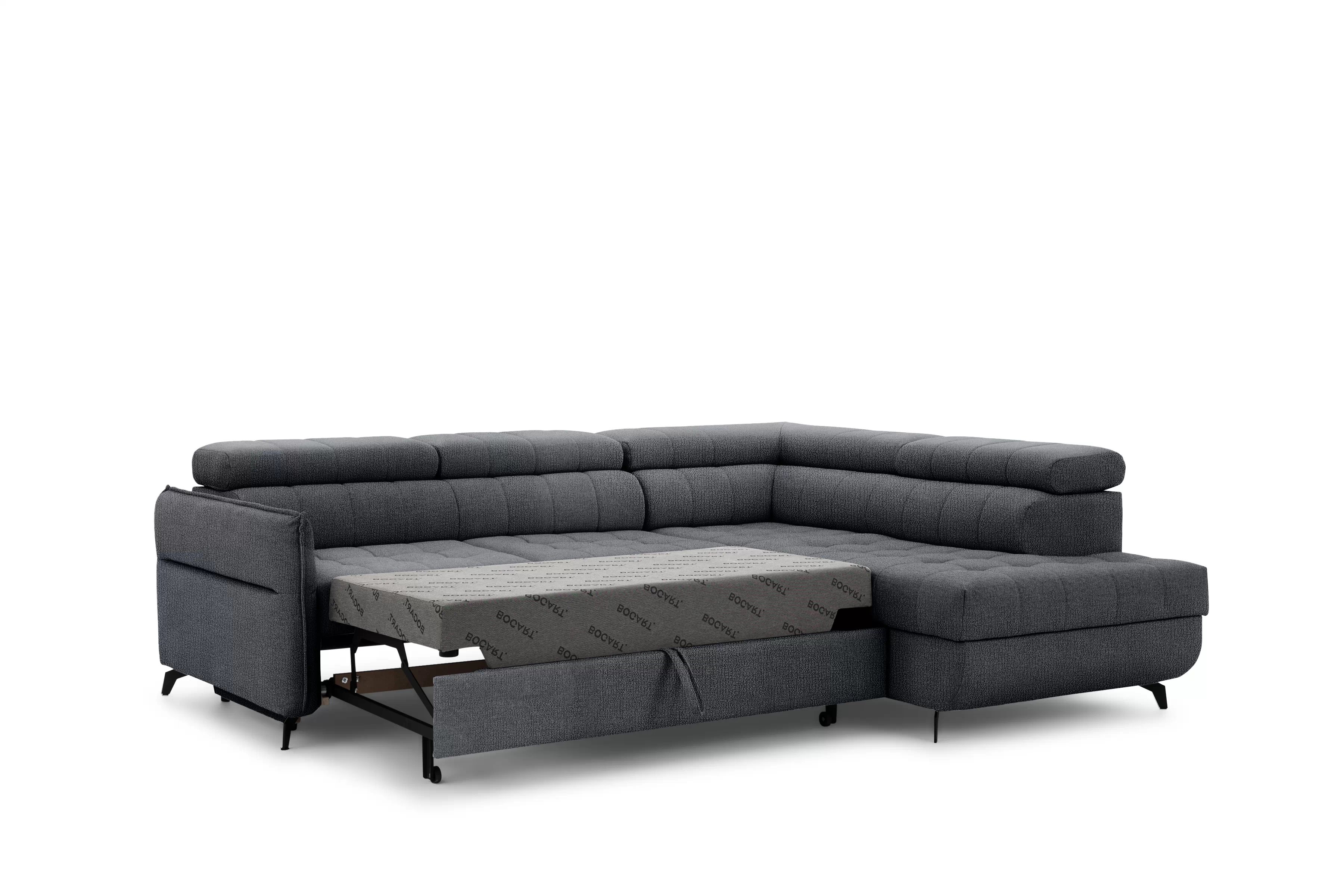 Rozkládací rohová sedací souprava Elarias L pravá - grafitová Perfect Harmony 90 Rohová sedací souprava pravá rozkládací Elarias L - grafitová šenil Perfect Harmony 90