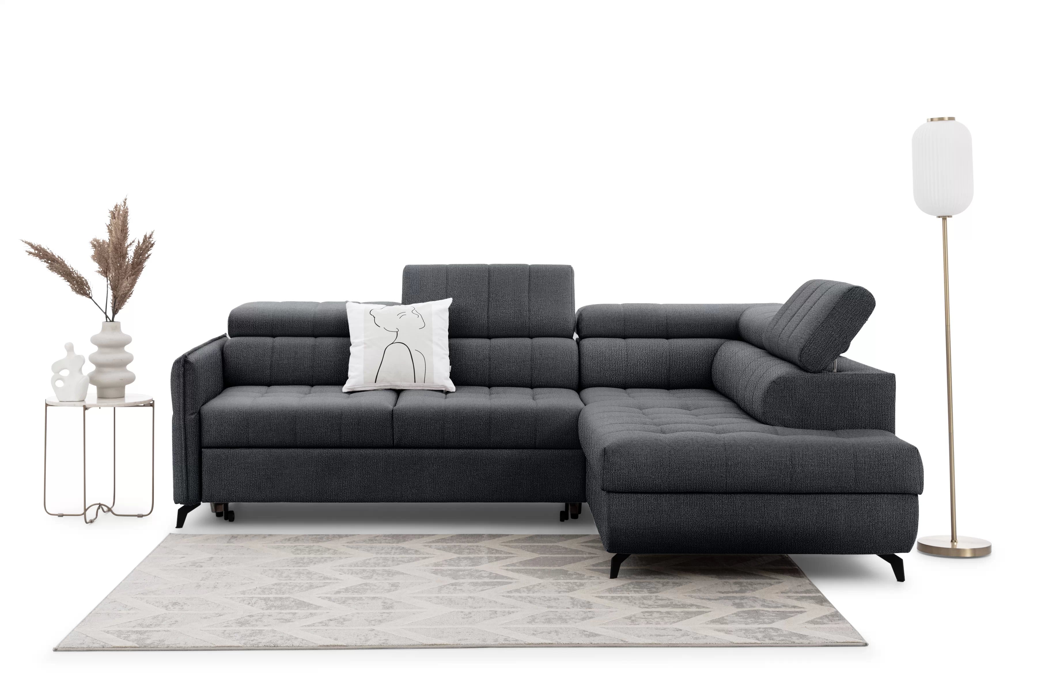 Rozkládací rohová sedací souprava Elarias L pravá - grafitová Perfect Harmony 90 Rohová sedací souprava pravá rozkládací Elarias L - grafitová šenil Perfect Harmony 90