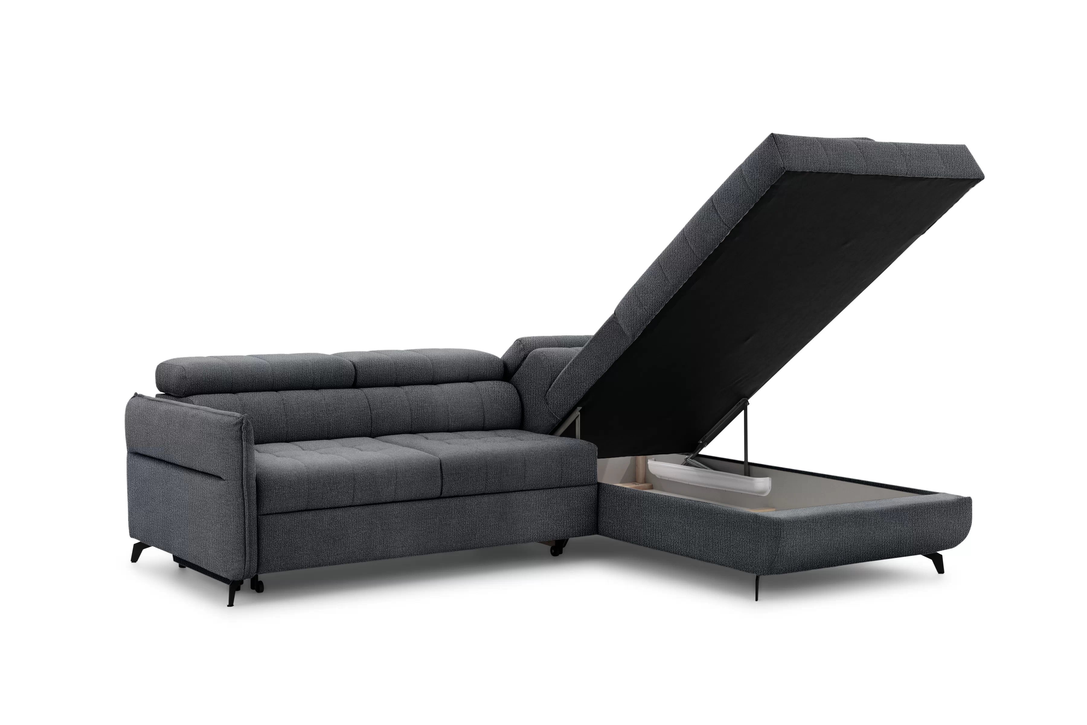 Rozkládací rohová sedací souprava Elarias L pravá - grafitová Perfect Harmony 90 Rohová sedací souprava pravá rozkládací Elarias L - grafitová šenil Perfect Harmony 90