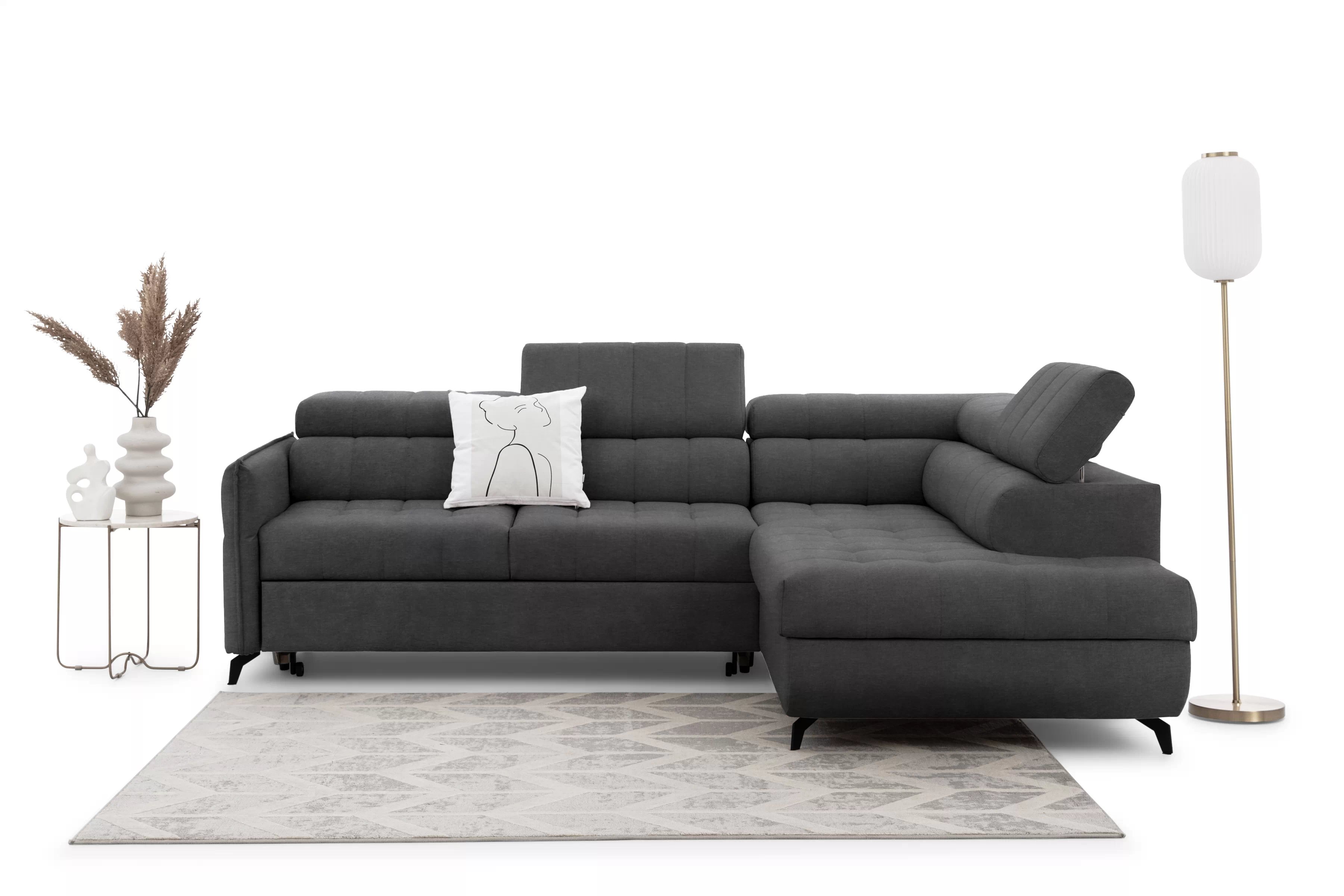 Rohová sedacia súprava Elarias L pravá s funkciou spania - grafitový hydrofóbny zamat Zetta 305 Rohová sedacia súprava pravá strana s funkciou spania Elarias L - Grafitový zamat hydrofobowy Zetta 305