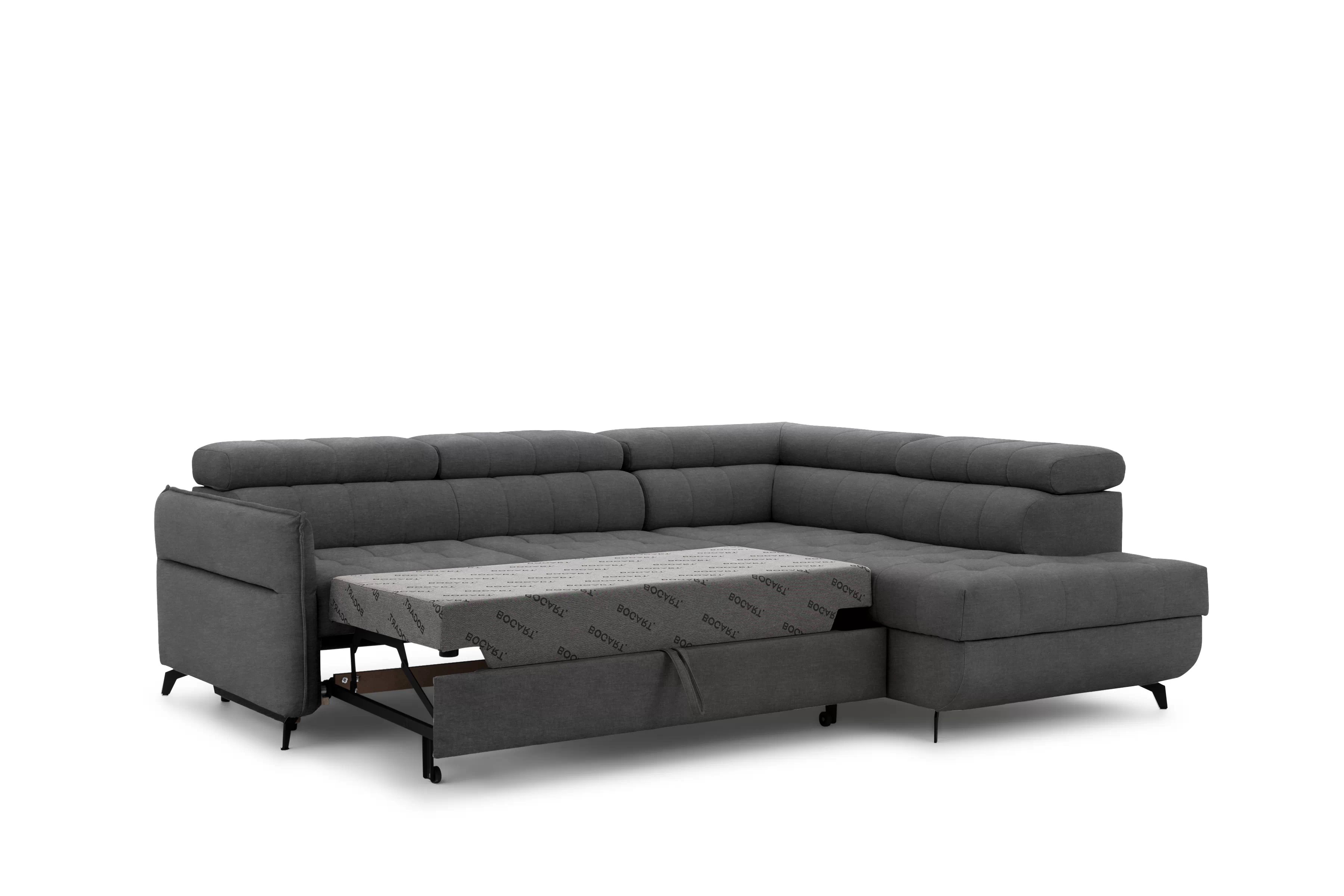 Rohová sedacia súprava Elarias L pravá s funkciou spania - grafitový hydrofóbny zamat Zetta 305 Rohová sedacia súprava pravá strana s funkciou spania Elarias L - Grafitový zamat hydrofobowy Zetta 305