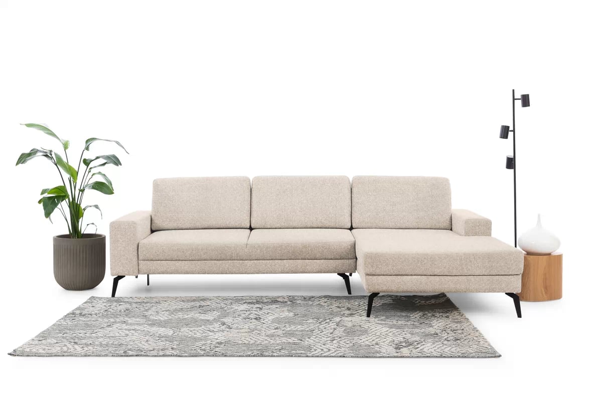 Rozkladacia rohová sedacia súprava Elentio Mini pravá - béžová pletenina Magni 206.02 Rohová sedacia súprava Elentio mini aranzacja