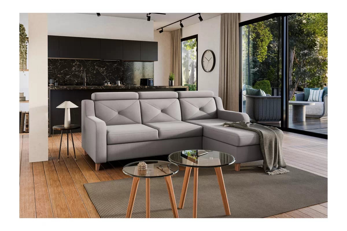 Rohová sedačka Laksaro s rozkladom pravostranná - tmavobéžový zamat Jasmine 25 Rohová sedacia súprava pravá strana s funkciou spania Laksaro - jasno Hnedý zamat Jasmine 25