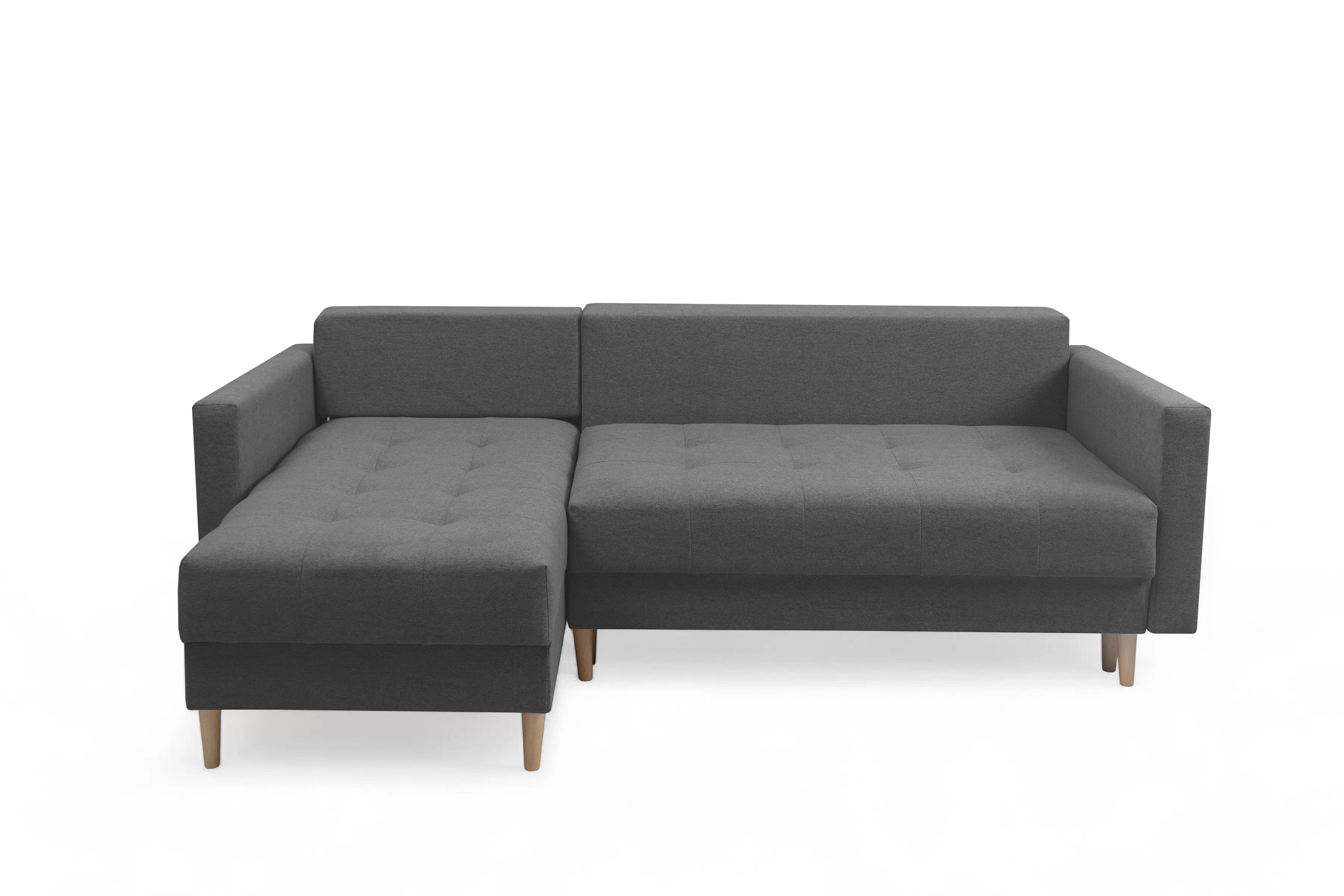 Rozkládací rohová sedací souprava Romano L univerzální - tmavě šedá látka Gemma 93 / nožky buk Rohová sedací souprava Romano L rozkladany uniwersalny prawo/levá - ciemno šedá plecionka Gemma 93