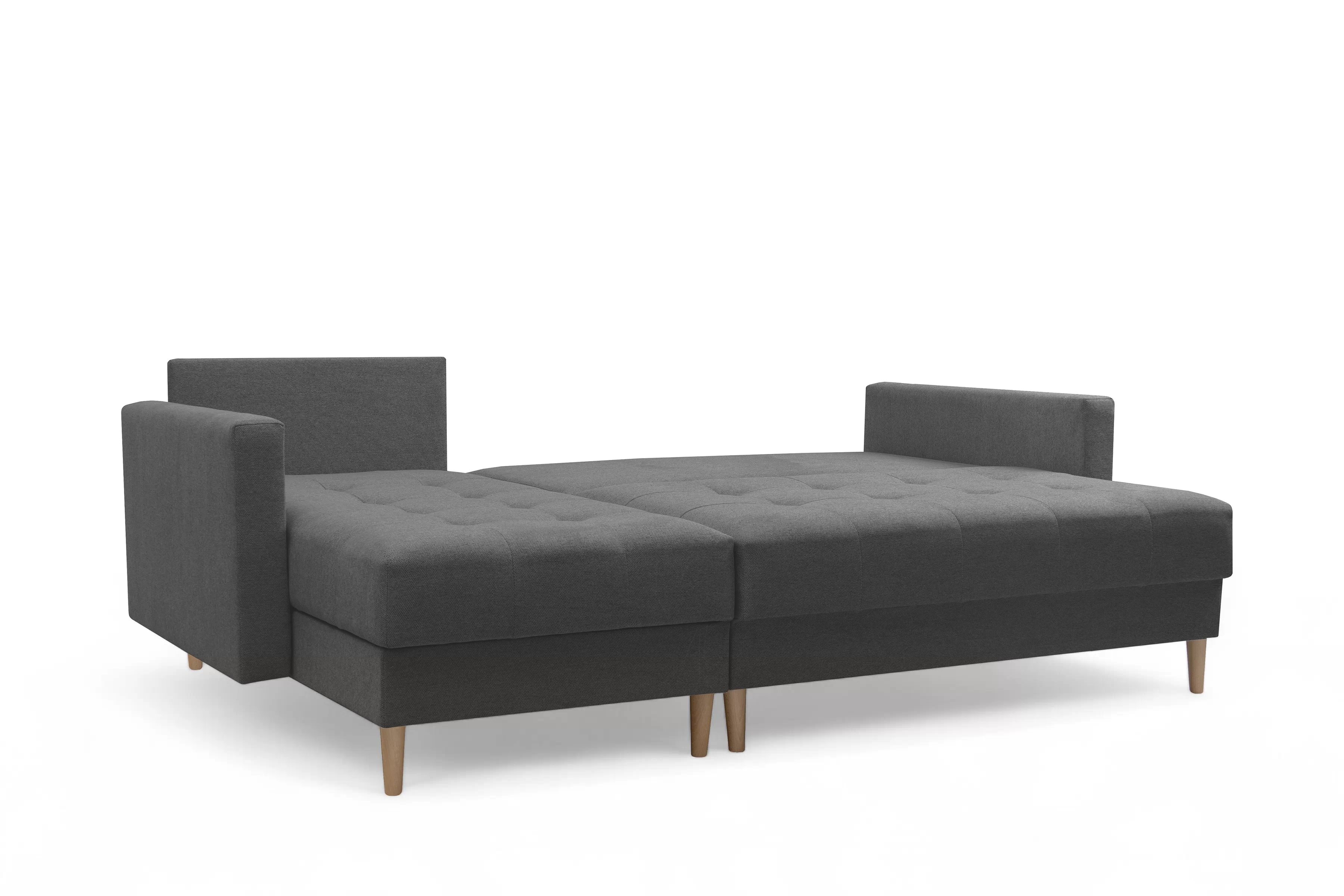 Rozkládací rohová sedací souprava Romano L univerzální - tmavě šedá látka Gemma 93 / nožky buk Rohová sedací souprava Romano L rozkladany uniwersalny prawo/levá - ciemno šedá plecionka Gemma 93